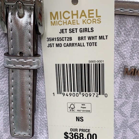 Michael Kors Signature Jet Set Girls Medium Carryall Tote Bright White Multi - Picture 15 of 16